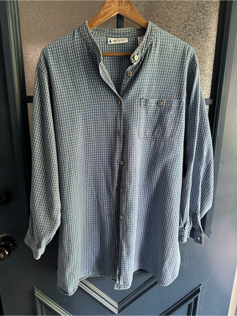 Vintage Blue Windowpane Cotton Button-Down Shirt